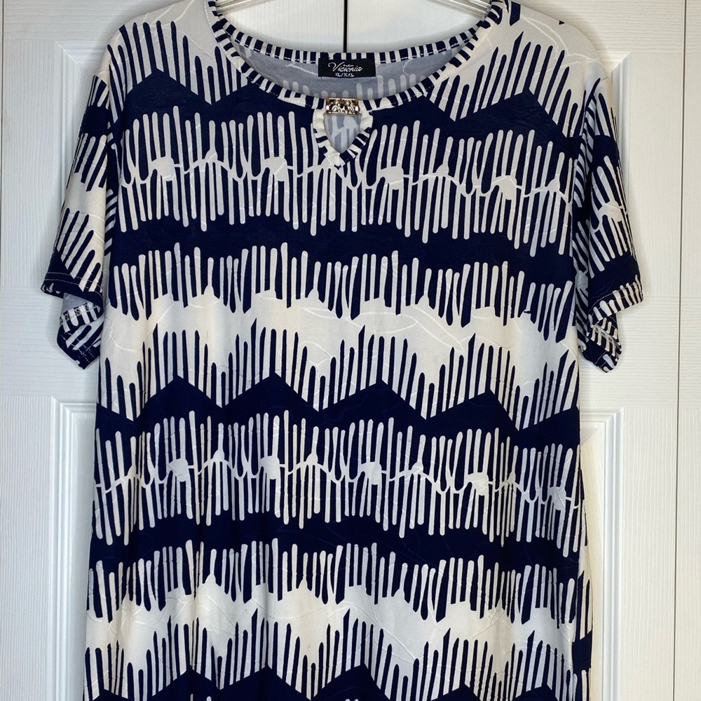 Women's Victoria Blouse Short Sleeve Navy Blue White Casual Size XL/XXL